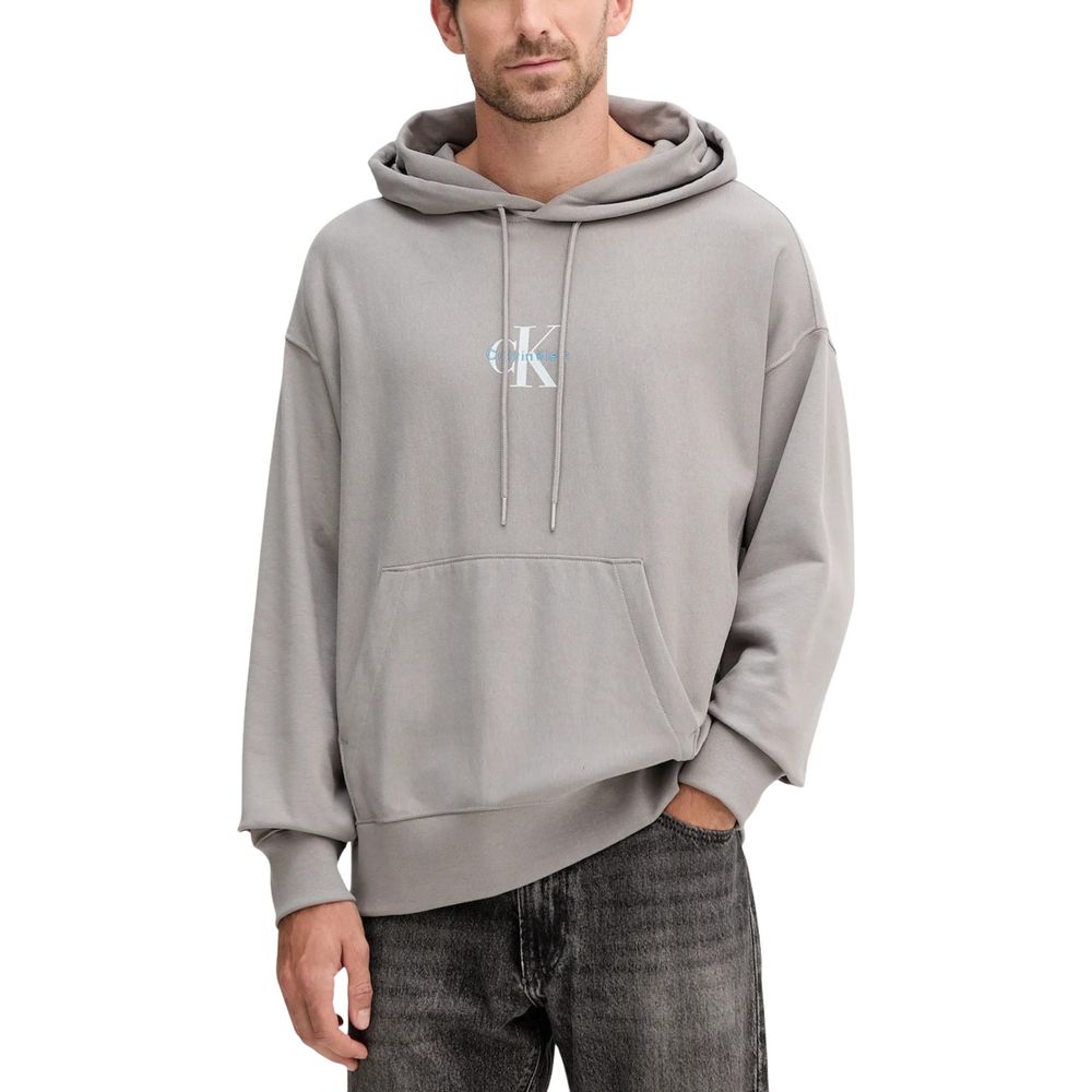 Felpa con cappuccio in cotone grigia Calvin Klein Jeans