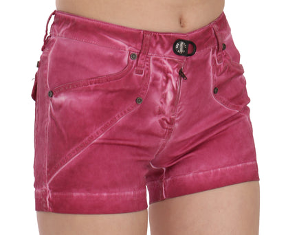 PLEIN SUD Mini shorts in denim di cotone rosa a vita media