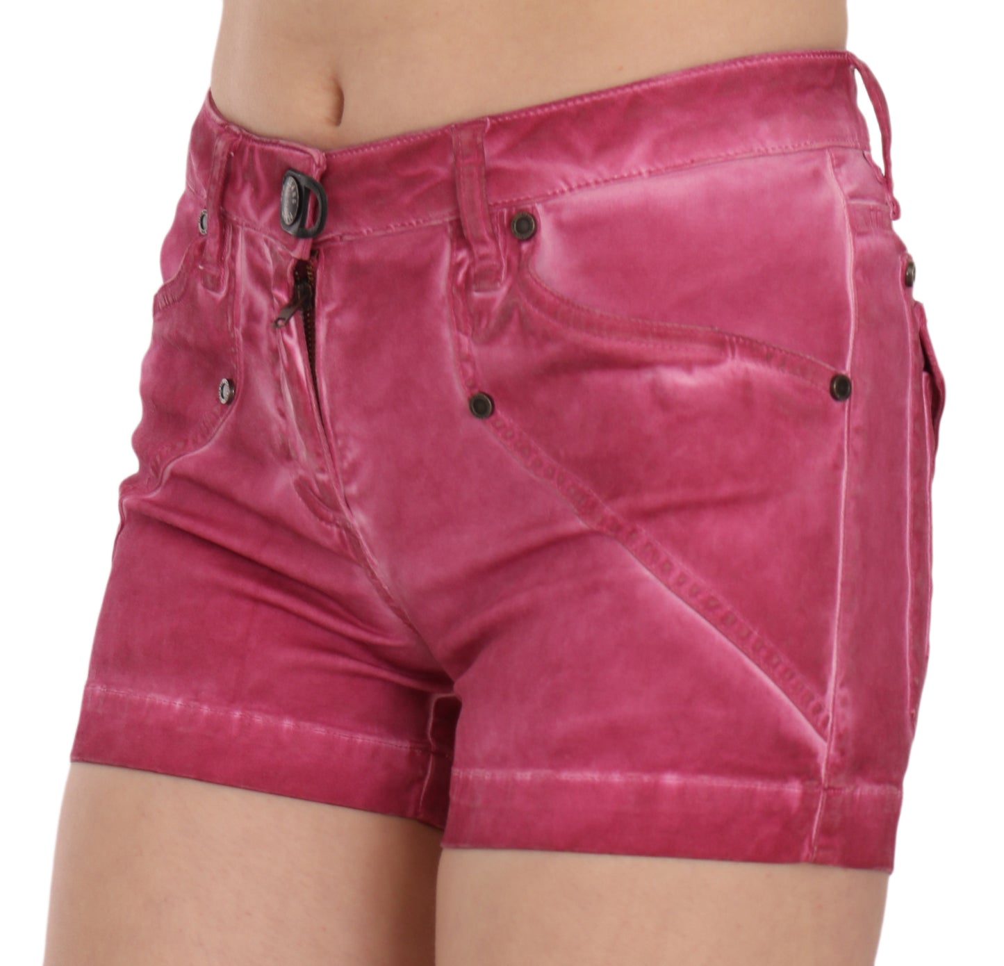 PLEIN SUD Mini shorts in denim di cotone rosa a vita media