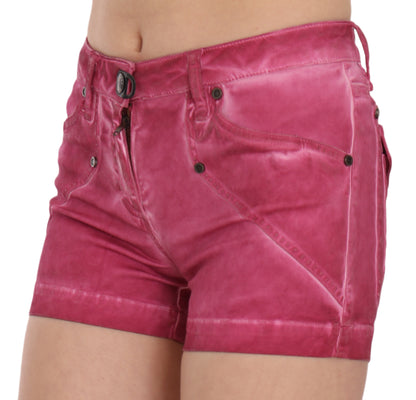 PLEIN SUD Mini shorts in denim di cotone rosa a vita media