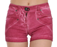 PLEIN SUD Mini shorts in denim di cotone rosa a vita media