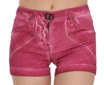 PLEIN SUD Mini shorts in denim di cotone rosa a vita media