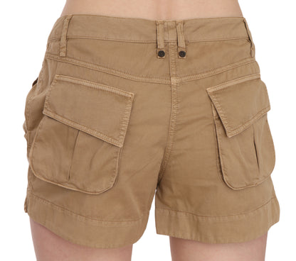 PLEIN SUD Mini shorts marroni a vita media in 100% cotone