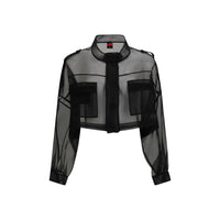 PINKO Black Silk Full-Length Jacket