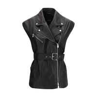 PINKO Black Goatskin Sleeveless Jacket