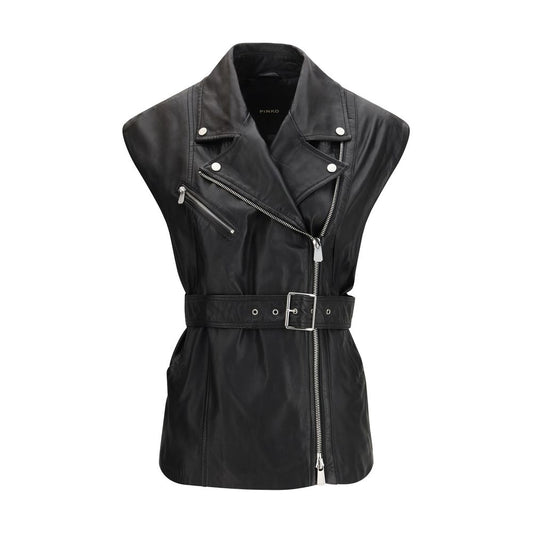 PINKO Black Goatskin Sleeveless Jacket