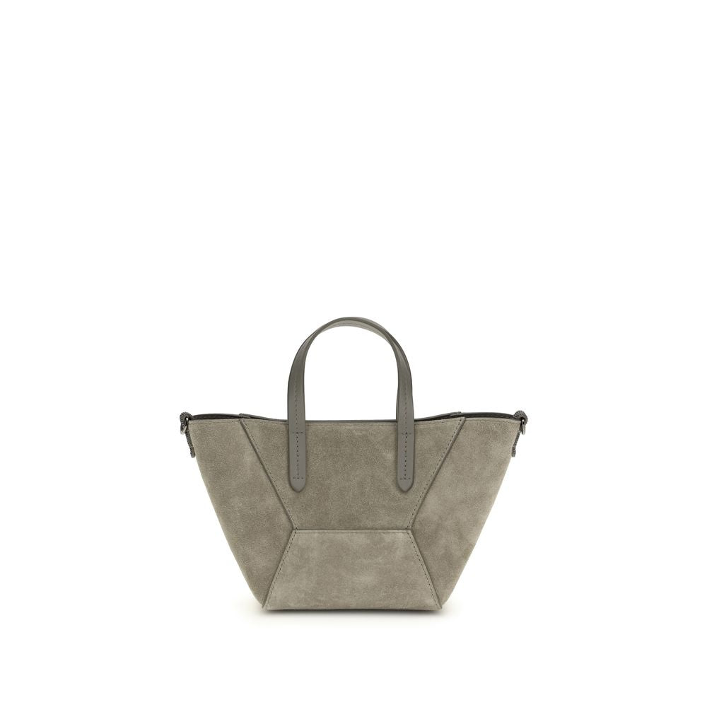 Brunello Cucinelli Borsa a Spalla in Pelle di Vitello Beige