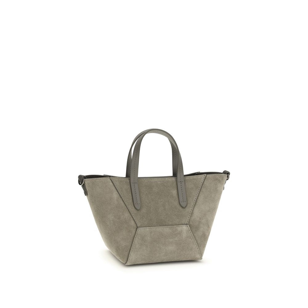 Brunello Cucinelli Borsa a Spalla in Pelle di Vitello Beige