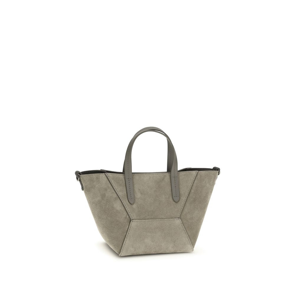 Brunello Cucinelli Borsa a Spalla in Pelle di Vitello Beige