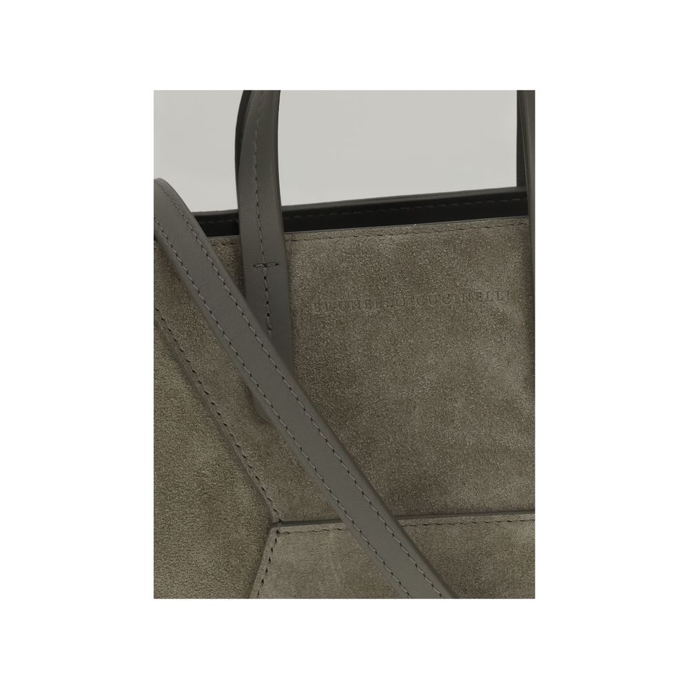 Brunello Cucinelli Borsa a Spalla in Pelle di Vitello Beige
