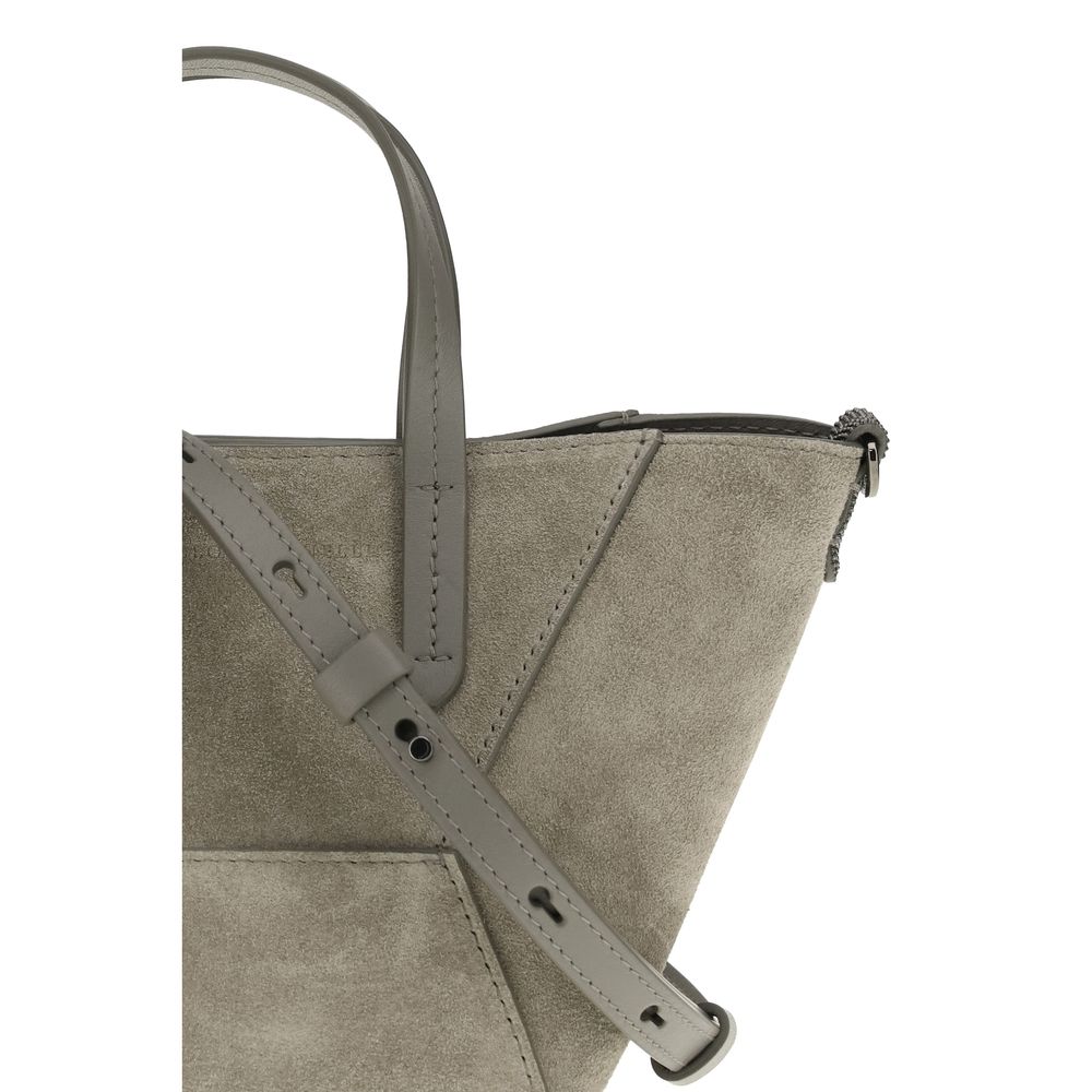 Brunello Cucinelli Borsa a Spalla in Pelle di Vitello Beige