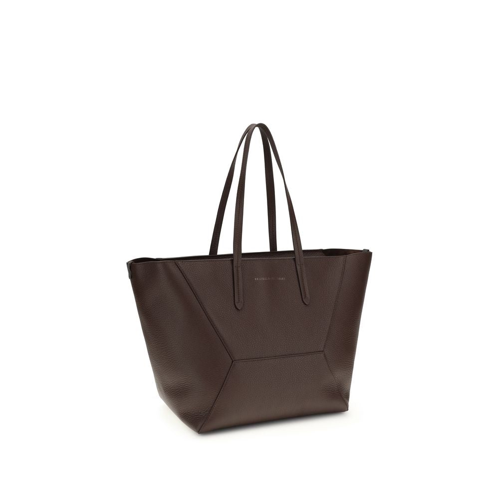 Brunello Cucinelli Borsa a Spalla in Pelle di Vitello Marrone Bos Taurus