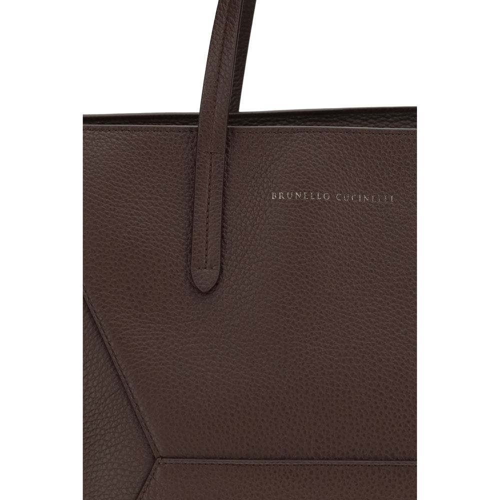 Brunello Cucinelli Borsa a Spalla in Pelle di Vitello Marrone Bos Taurus