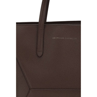 Brunello Cucinelli Brown Calf Leather Bos Taurus Shoulder Bag