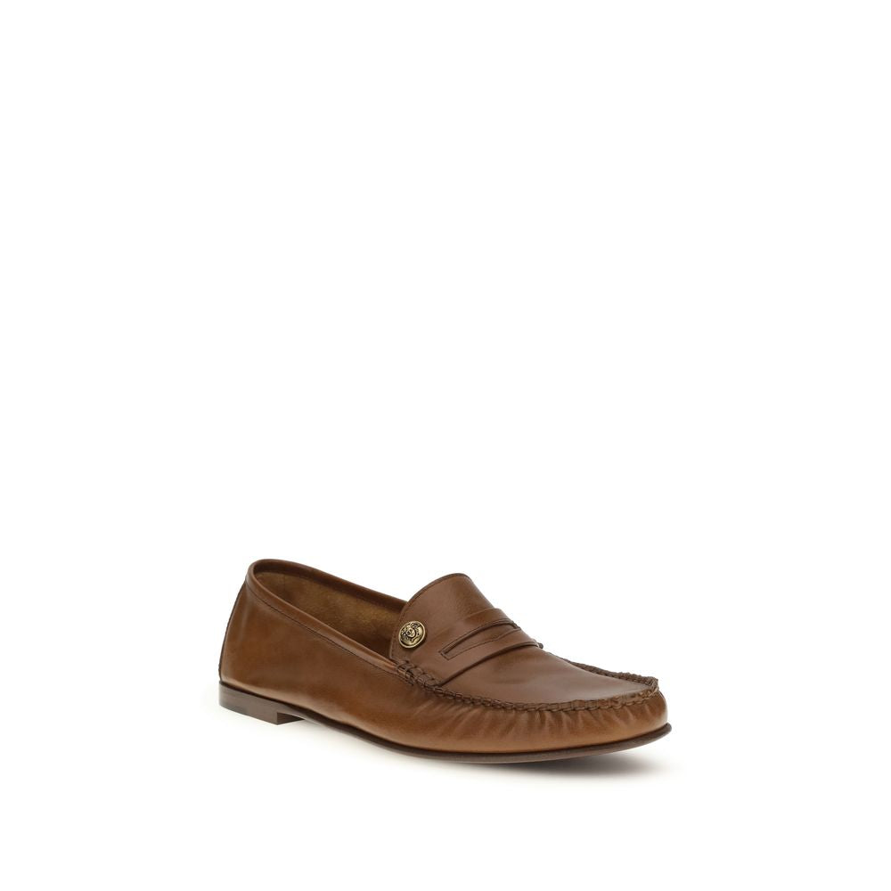 Mocassins à enfiler en cuir de veau marron Bos Taurus Versace