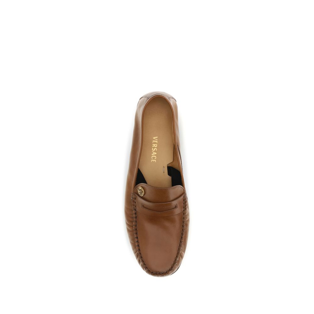 Mocassins à enfiler en cuir de veau marron Bos Taurus Versace