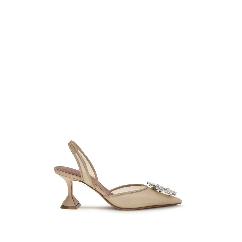 Escarpins Amina Muaddi beiges en polyester à talons hauts