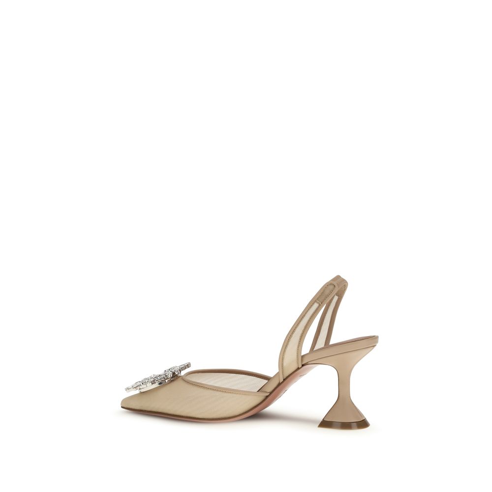 Escarpins Amina Muaddi beiges en polyester à talons hauts