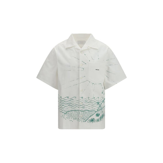 Camicia fantasia in cotone bianco Prada