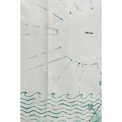 Camicia fantasia in cotone bianco Prada