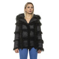 Giacca Nera in Poliestere Mr&Mrs Italy con Cappuccio in Pelliccia di Agnello per Donna