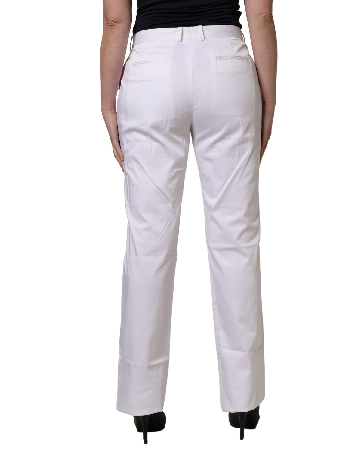 GF Ferre White Mid Waist Straight Chino Women Trouser Pants