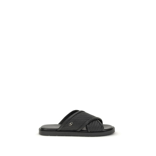 Sandali bassi Ferragamo in pelle di vitello nera Bos Taurus