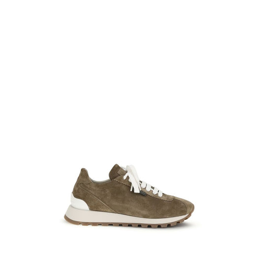 Brunello Cucinelli Sneakers con Zeppa in Pelle di Vitello Marrone Bos Taurus