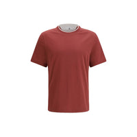 T-Shirt in cotone bordeaux Brunello Cucinelli