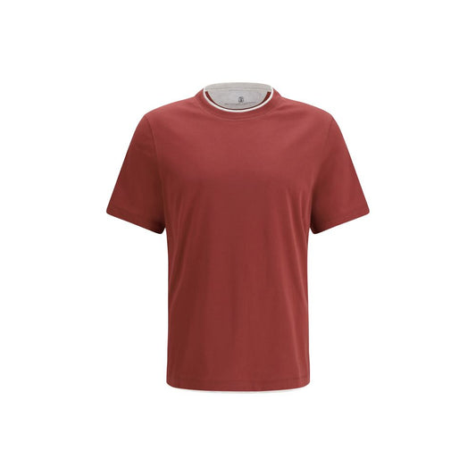 T-Shirt in cotone bordeaux Brunello Cucinelli