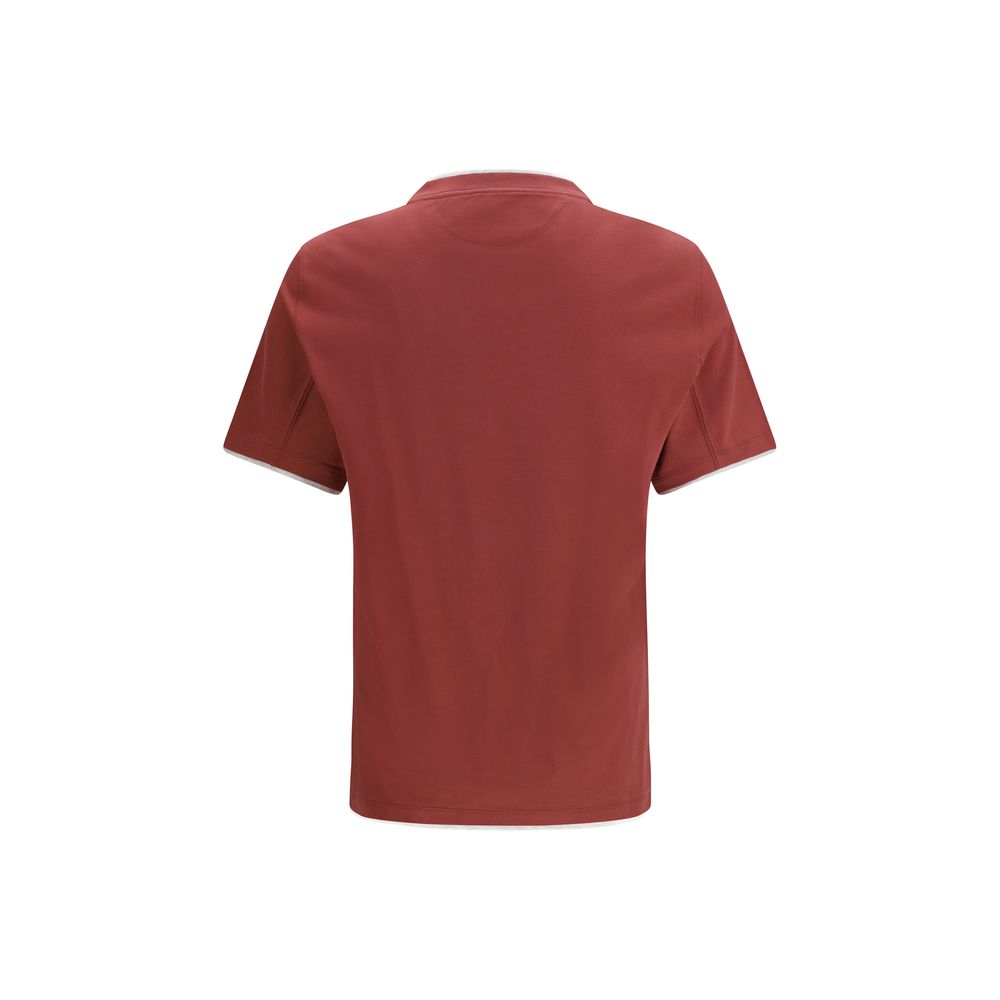 T-Shirt in cotone bordeaux Brunello Cucinelli