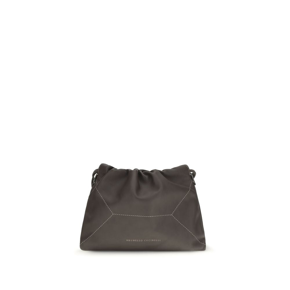 Brunello Cucinelli Borsa a Spalla in Pelle di Vitello Marrone Bos Taurus