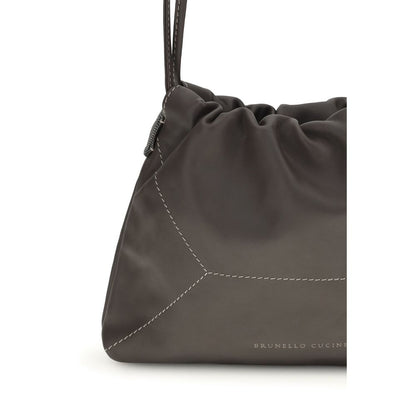 Brunello Cucinelli Borsa a Spalla in Pelle di Vitello Marrone Bos Taurus