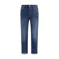 Jeans a gamba dritta in cotone blu Brunello Cucinelli
