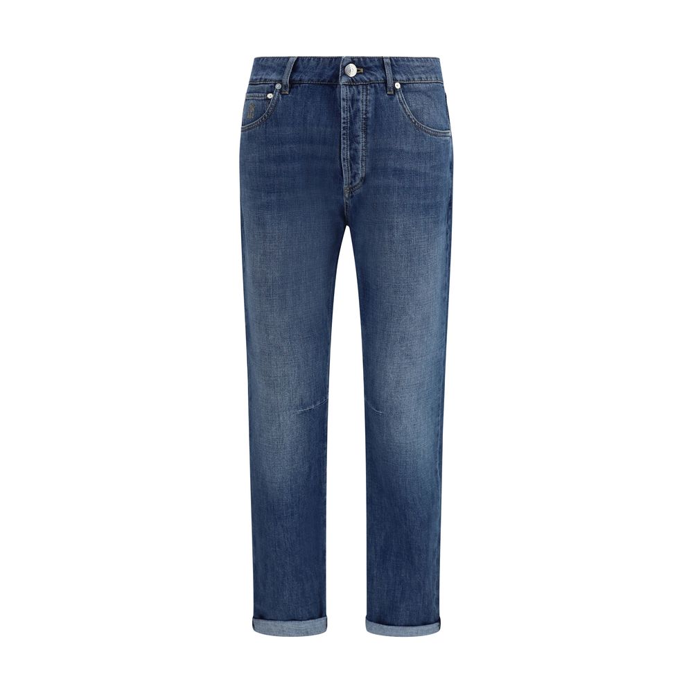 Jeans a gamba dritta in cotone blu Brunello Cucinelli