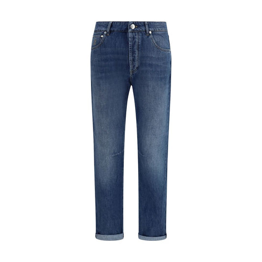 Jeans a gamba dritta in cotone blu Brunello Cucinelli