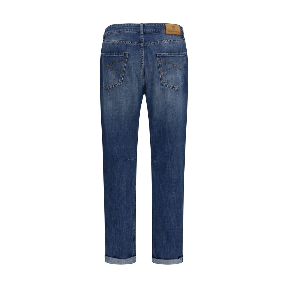 Jeans a gamba dritta in cotone blu Brunello Cucinelli