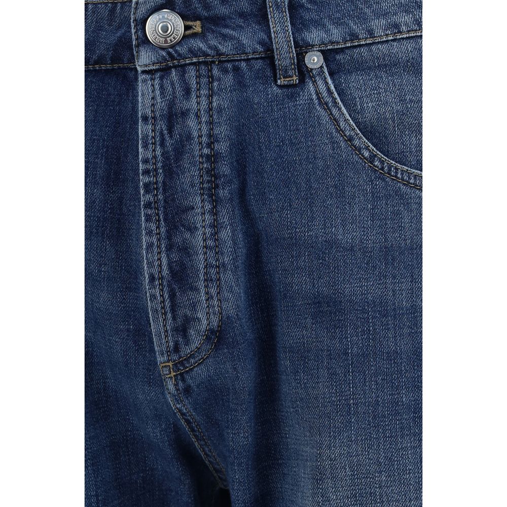 Jeans a gamba dritta in cotone blu Brunello Cucinelli