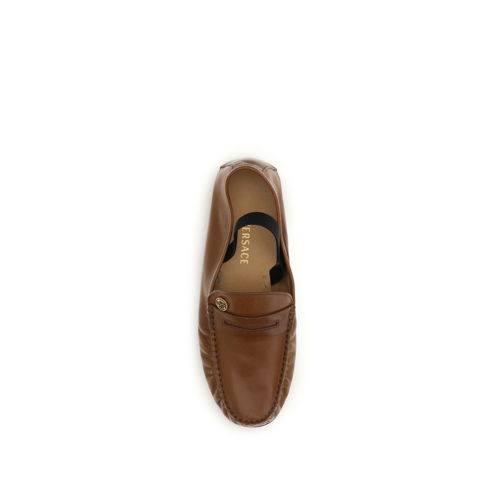 Mocassini slip-on Versace marroni in pelle di agnello (Ovis Aries Aries)