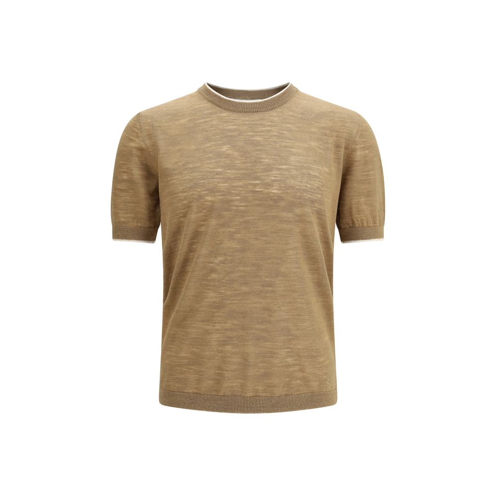 Camicia a maniche corte Brooksfield in lino beige