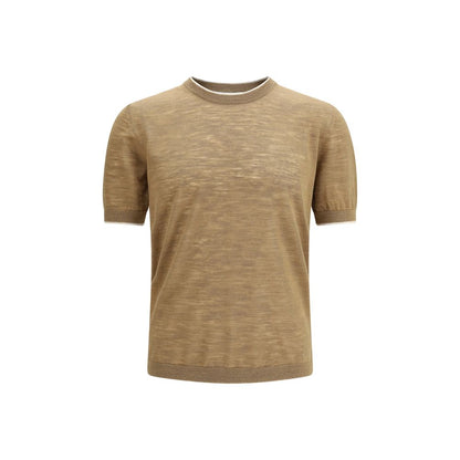 Camicia a maniche corte Brooksfield in lino beige