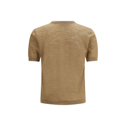 Camicia a maniche corte Brooksfield in lino beige