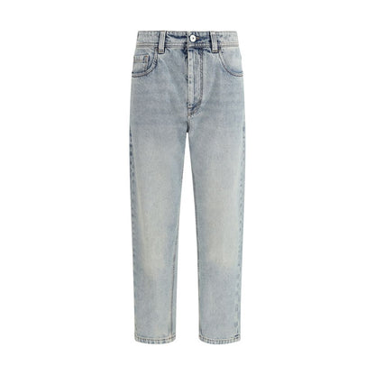 Jeans a gamba dritta in cotone blu Brunello Cucinelli