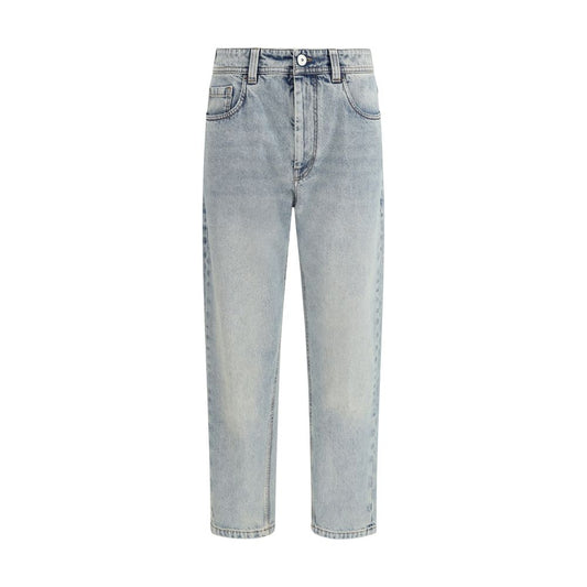 Jeans a gamba dritta in cotone blu Brunello Cucinelli