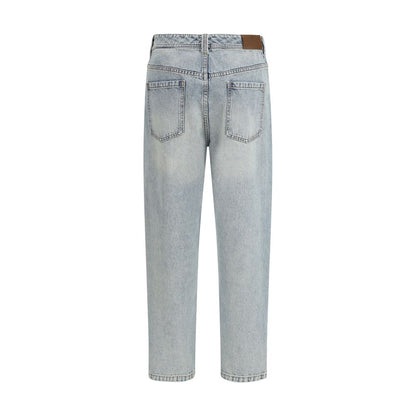 Jeans a gamba dritta in cotone blu Brunello Cucinelli