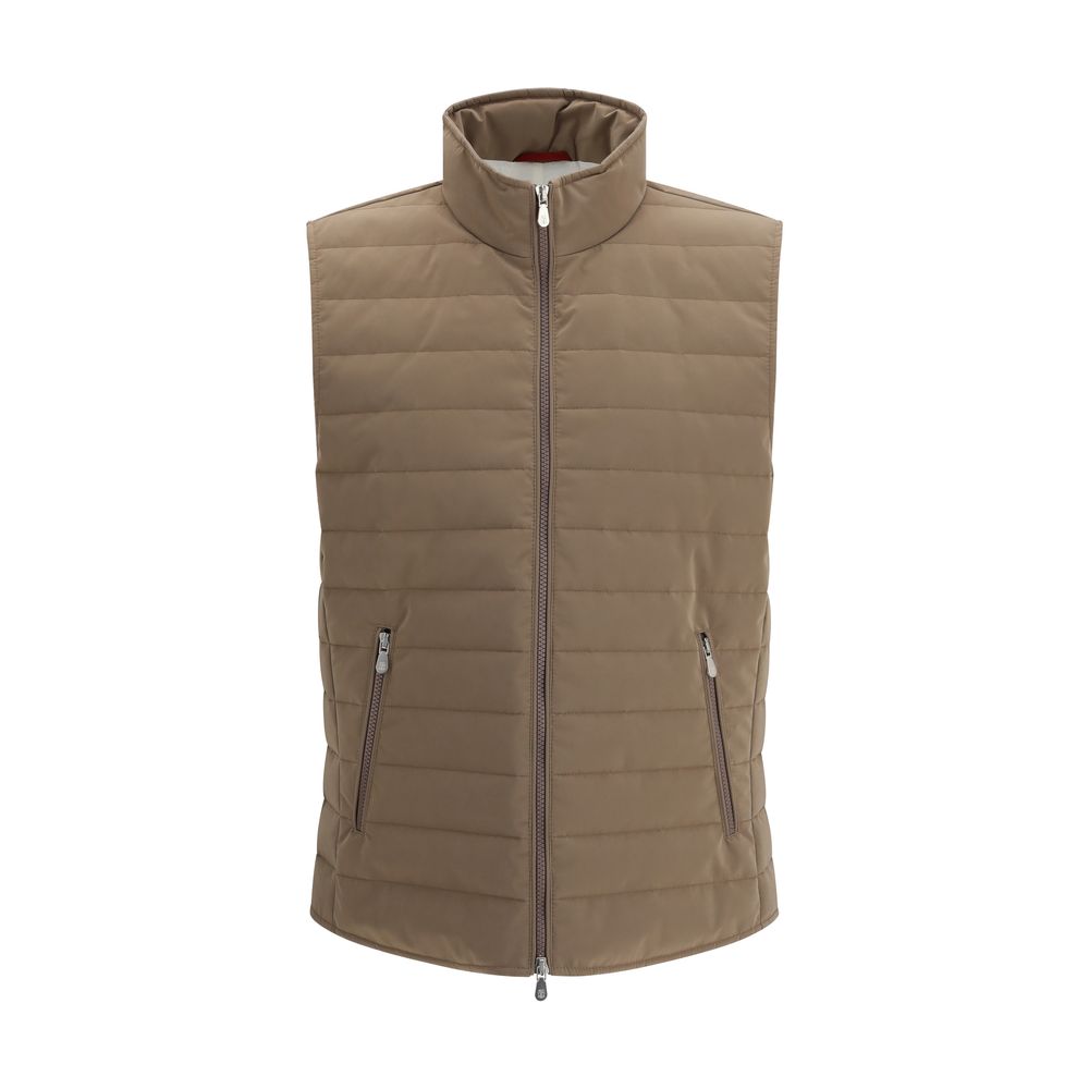 Brunello Cucinelli Gilet in Poliestere Beige Senza Maniche
