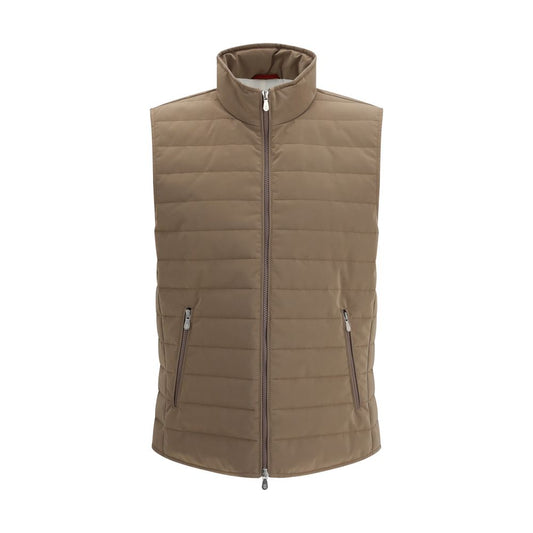 Brunello Cucinelli Gilet in Poliestere Beige Senza Maniche