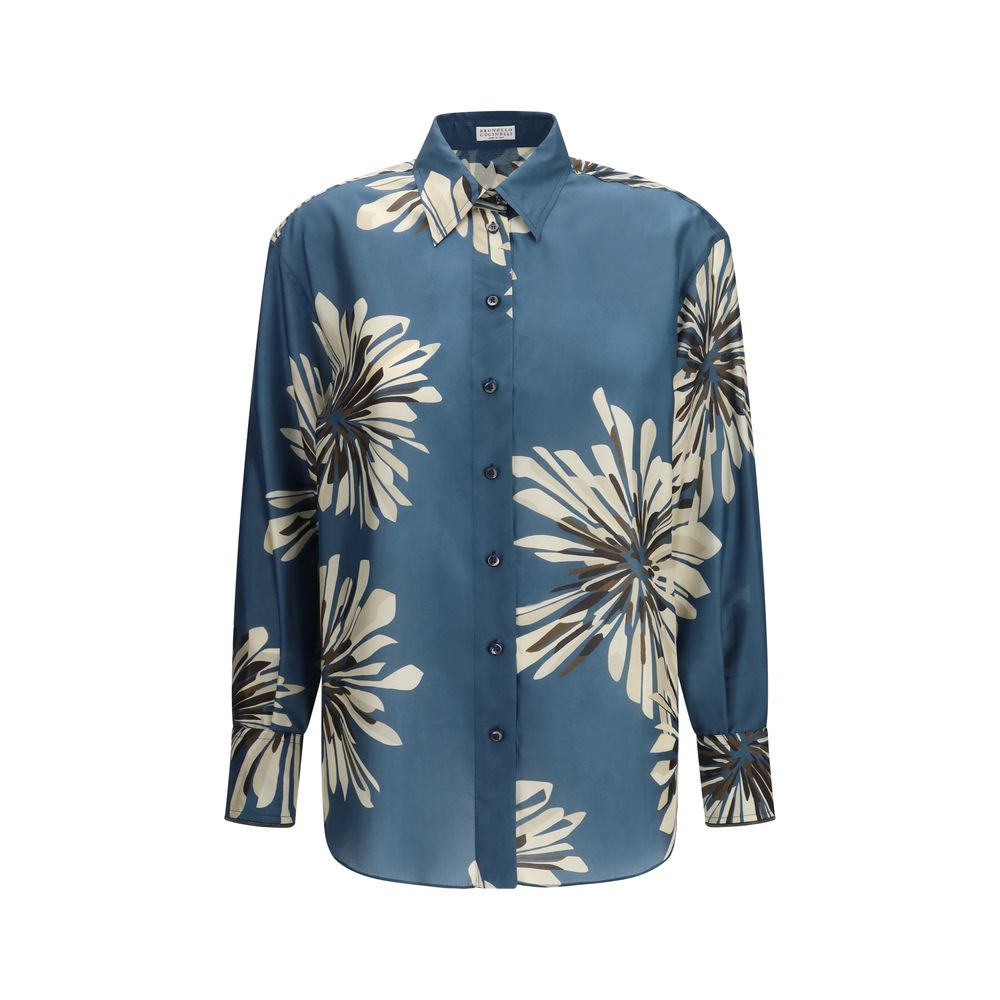 Camicia fantasia in seta multicolore Brunello Cucinelli