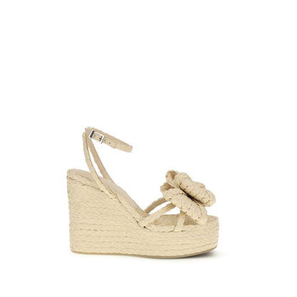 MACH & MACH Sandali Beige con Zeppa in Rafia