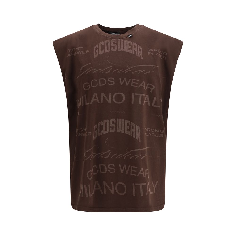T-shirt senza maniche in cotone marrone GCDS